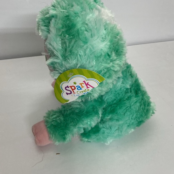 Fluffy Green and Pink Sloth Stuffed Animal - Picture 3 of 5